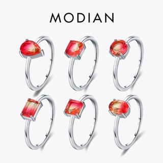 Modian แหวนเงินแท้ 925 รูปเรขาคณิต 6 ทรง สีรุ้ง เครื่องประดับ สําหรับผู้หญิง งานแต่งงาน