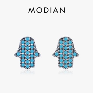 Modian ต่างหูสตั๊ด เงินแท้ 925 จี้เทอร์ควอยซ์ธรรมชาติ สไตล์วินเทจ สําหรับผู้หญิง