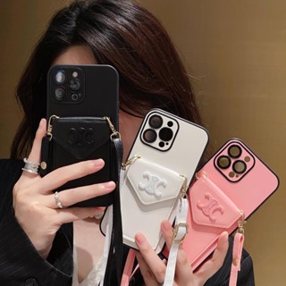 CELINE เคสโทรศัพท์มือถือหนัง กันกระแทก พร้อมสายคล้อง หรูหรา สําหรับ iphone 14 Pro Max 13 Pro Max i13 13pro 12 Pro Max i11 12Pro 12 Pro Max