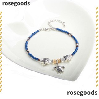 Rosegoods1 สร้อยข้อเท้า ประดับลูกปัด รูปเต่า ปลาดาว ปรับได้ ไม่ซีดจาง 2 ชิ้น