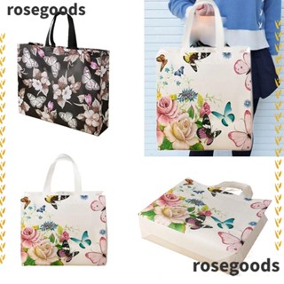 Rosegoods1 กระเป๋าช้อปปิ้ง พิมพ์ลายดอกไม้ ใช้ซ้ําได้ แฟชั่นสร้างสรรค์ สําหรับผู้หญิง