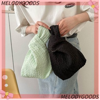 Melodg กระเป๋าถือ ผ้าออกซ์ฟอร์ด ทรงโท้ท แต่งจับจีบ ขนาดเล็ก สีพื้น เรียบง่าย สําหรับผู้หญิง