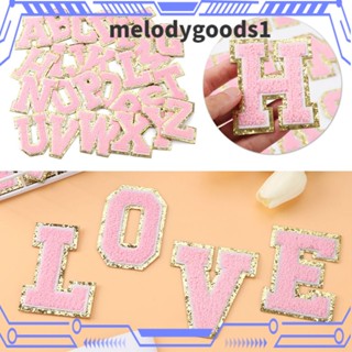 Melodygoods1 แผ่นสติกเกอร์ ปักลายตัวอักษร สีชมพู สีทอง สําหรับติดตกแต่งเสื้อผ้า รองเท้า ผ้าขนหนู