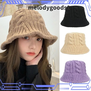 MELODYGOODS1 หมวกบักเก็ต ผ้าถัก สีพื้น สไตล์เรโทร สําหรับผู้หญิง