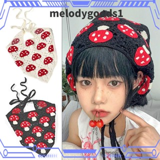 MELODYGOODS1 ผ้าโพกหัว ผ้าพันคอ ทรงสามเหลี่ยม ลายเห็ด