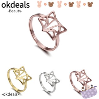 OKDEALS แหวนสเตนเลส รูปสุนัขจิ้งจอก สีทอง สีโรสโกลด์ เครื่องประดับ สําหรับวันครบรอบแต่งงาน