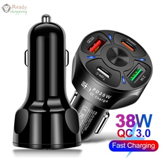 อะแดปเตอร์ที่ชาร์จในรถยนต์ DC 12-32V PD 20W Type- C USB 4 พอร์ต