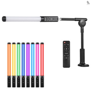 {self} หลอดไฟ RGB แบบมือถือ พร้อมคลิปหนีบโต๊ะ รีโมตคอนโทรล LED 3200K-5500K หรี่แสงได้ 9 สี พร้อมแบตเตอรี่ในตัว สําหรับ Vlog Live