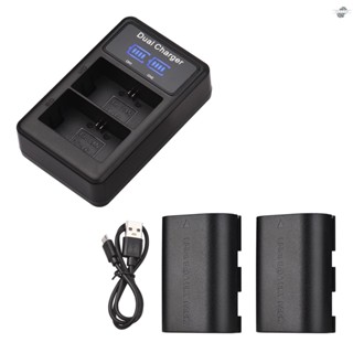 {fly} LP-E6/ E6N Battery &amp; Charger Kit 2pcs 7.4V 2650mAh Battery + 1pc LED2-LPE6 Dual Channel Camera Battery Charger USB Port LCD Screen Display Replacement for  EOS 5D Mark I