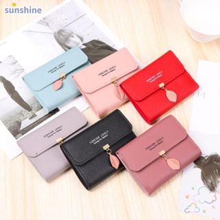 Ssunshine กระเป๋าสตางค์ ใบสั้น หนัง PU สีพื้น ใส่บัตรเครดิตได้