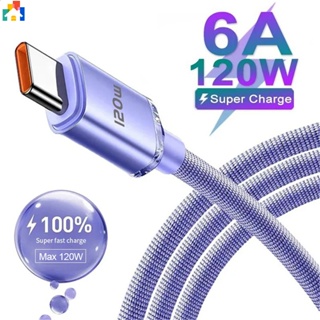 สายเคเบิลไนล่อนถัก 120W 6A USB C 0.25 ม. 1 ม. 1.5 ม. 2 ม. Type C ชาร์จเร็ว สีสันสดใส