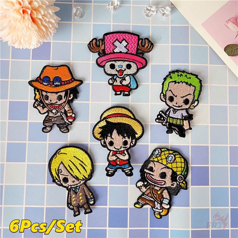 แผ่นแพทช์เหล็ก ลายตัวละคร One Piece Q แผ่นแพทช์รีดติดเสื้อ DIY 6 ชิ้น/ชุด