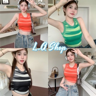 L.A Shop ​พร้อมส่ง เสื้อกล้ามไหมพรม  ทรงครอปสั้น คอกลม ตกแต่งสีสัน "01061" -C