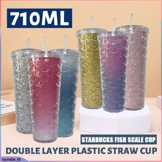 Starbucks Gradient Color Brilliant Water Cup Fish Scale Straw Cup 710ml/24oz (twinkle.th)