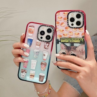 Casetify เคสโทรศัพท์มือถือแบบแข็ง ใส แต่งกลิตเตอร์ ไล่โทนสีชมพู ฟ้า สําหรับ iPhone 14 13 12 Pro Max