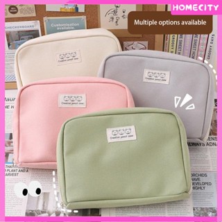 [พร้อม] Ins Multilayer Grids Canvas Pencil Case Large Capacity Japanese Girls Stationery Bags Students Simple Pencil Box Stationery Storage Bag