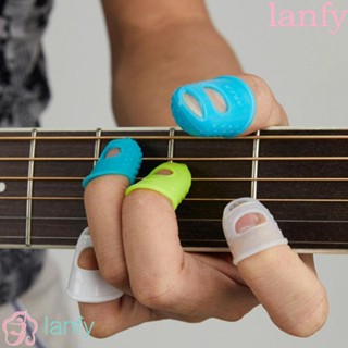 Lanfy ปลอกยางซิลิโคน สวมนิ้วมือ สีพื้น สําหรับป้องกันนิ้วมือกีตาร์ อูคูเลเล่ DIY 4 ชิ้น ต่อชุด