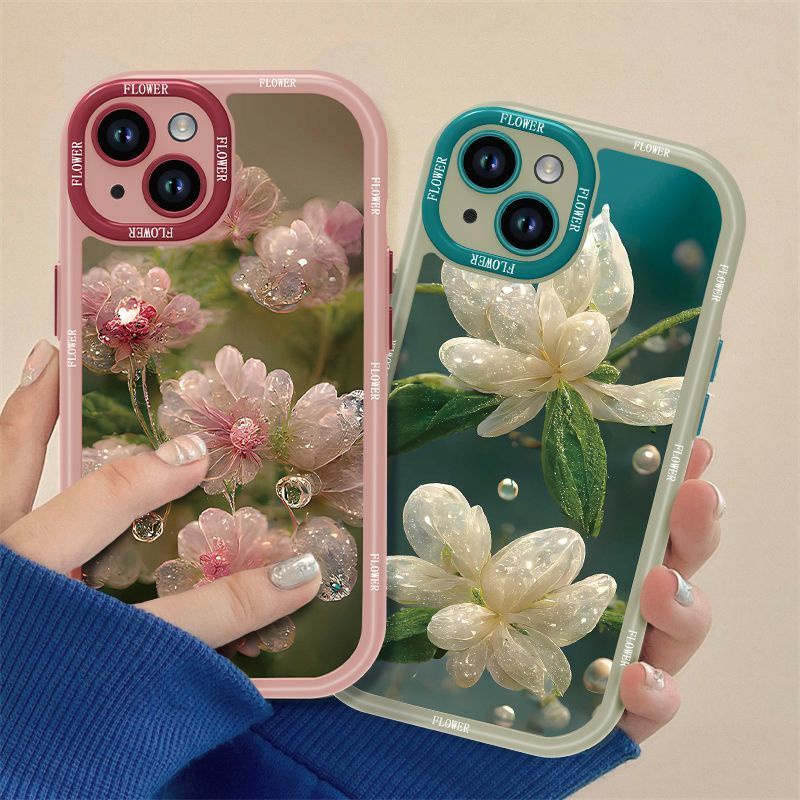 เคสโทรศัพท์มือถือ ลายดอกไม้ ประดับคริสตัล สองสี สําหรับ IPhone 12 13 14 11 Pro Max Ffpp