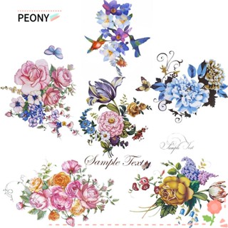 Peonypavilion สติกเกอร์โพลีเอสเตอร์ ปักลายดอกไม้ ดอกโบตั๋น สําหรับติดตกแต่งหมวก