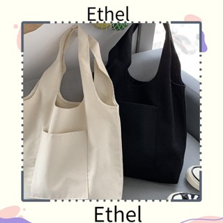 Ethel1 กระเป๋าช้อปปิ้ง ผ้าแคนวาส ผ้าฝ้าย ความจุขนาดใหญ่