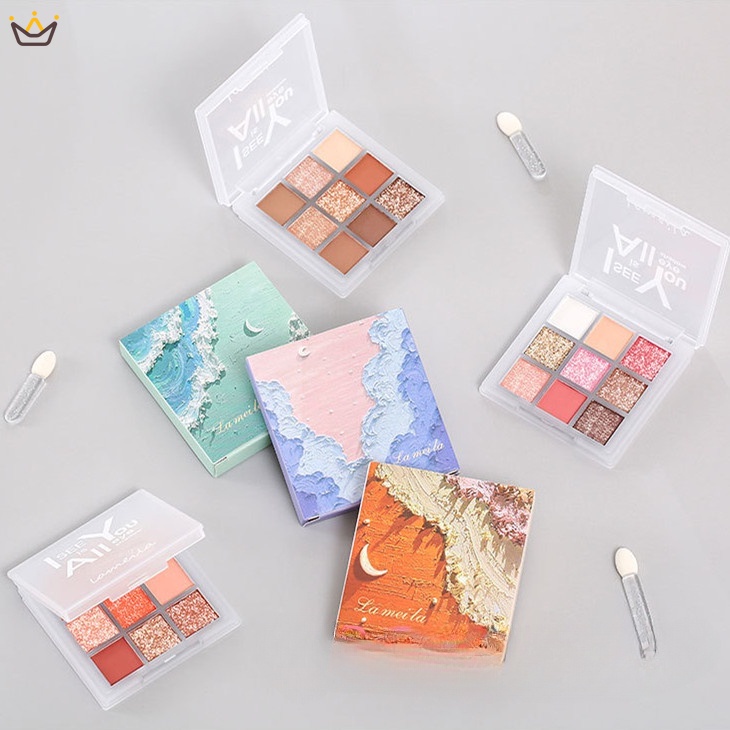 LAMEILA พาเลทอายแชโดว์ 9สี เนื้อดินน้ำมัน สีสวย ติดทน กันน้ำ 9ช่อง แบบพกพาและใช้งานง่าย YUE