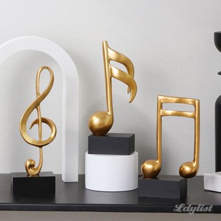 ღ Golden Musical Note Handicraft Nordic Golden Resin Musical Note Statuette Porch Figurines Ornaments Living Room Office Desk Art Accessories