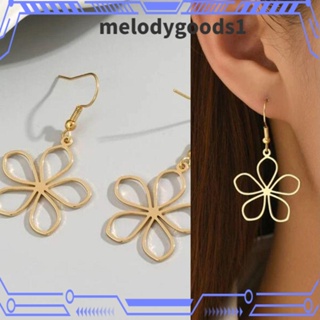 Melodygoods1 ต่างหูตะขอ โลหะผสม รูปดอกไม้ สีทอง เครื่องประดับแฟชั่น สําหรับผู้หญิง