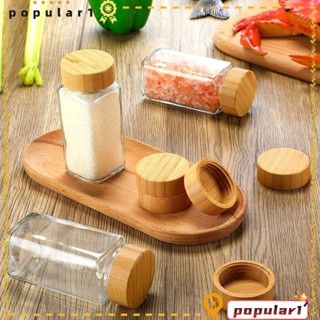 POPULAR 6PCS Glass Spice Jars With Bamboo Lids Storage Container Perforated Dusting Can Square Bottle Seasoning Jar