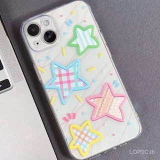 เคสโทรศัพท์มือถือ ซิลิโคนนิ่ม ใส กันกระแทก ลายดาว เรียบง่าย หลากสี สําหรับ iPhone 7 8 Plus XS XR X XS max 11 12 13 14 11 Pro max 12 Pro 13 Pro max 14 Pro max เคสป้องกัน