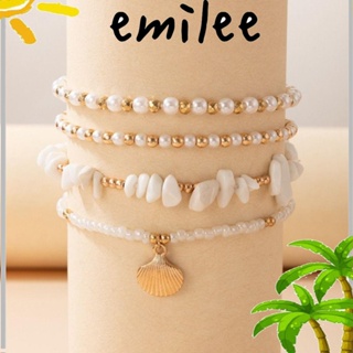 Emilee สร้อยข้อเท้า หินบด แฮนด์เมด หลายชั้น สไตล์โบฮีเมียน เหมาะกับฤดูร้อน สําหรับทําเครื่องประดับ