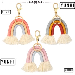 Yunhi พวงกุญแจไฟเบอร์ ห้อยพู่ สีรุ้ง สําหรับห้อยกระเป๋าถือ 1 ชิ้น 3 ชิ้น