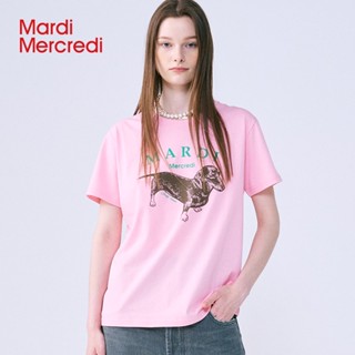 Madi Mecredi เสื้อยืดแขนสั้น ผ้าฝ้าย พิมพ์ลาย dachshund monogram ทรงหลวม สําหรับผู้ชาย และผู้หญิง