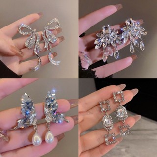 New style full diamond ribbon bow earring light extravagance high sense niche design flash diamond exaggerated earring earring tide