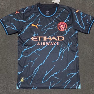 เสื้อกีฬาแขนสั้น ลายทีมฟุตบอล Manchester City 2 Away 23-24 แห้งเร็ว ไซซ์ S-XXL สําหรับผู้ชาย