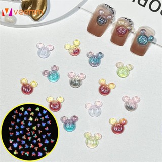 ตามมาตกแต่งเล็บ Luminous Mickey Nail Art Jewelry Gradient Color Luminous M Bean Alphabet Beads Resin Nail Stickers Cartoon Accessories veemm