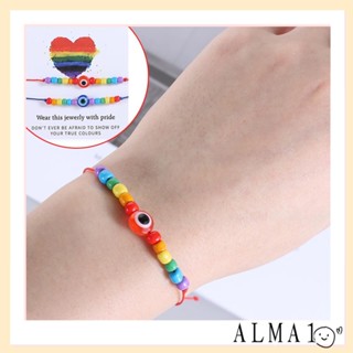 Alma LGBT สายรุ้ง สร้อยข้อมือ ขายดี ปรับได้ เครื่องประดับคู่ ของขวัญ สร้อยข้อมือเชือกลูกปัด แฮนด์เมด