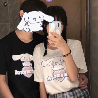 เสื้อยืดแขนสั้นลําลอง ผ้าฝ้าย แบบบาง ทรงหลวม พิมพ์ลายการ์ตูนอนิเมะ Sanrio Cinnamoroll สไตล์ญี่ปุ่น แฟชั่นฤดูร้อน สําหรับผู้หญิง [RAIN]