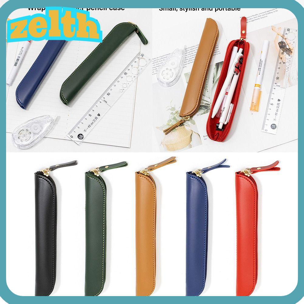 Zelth กระเป๋าเครื่องเขียน กระเป๋าปากกา หนัง PU กันน้ํา มีซิป ทรงโค้ง สีพื้น แบบพกพา