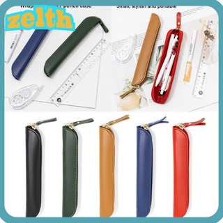 Zelth กระเป๋าเครื่องเขียน กระเป๋าปากกา หนัง PU กันน้ํา มีซิป ทรงโค้ง สีพื้น แบบพกพา