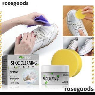 Rosegoods1 ครีมทําความสะอาดรองเท้า สีขาว พร้อมฟองน้ํา อเนกประสงค์ สําหรับผู้หญิง