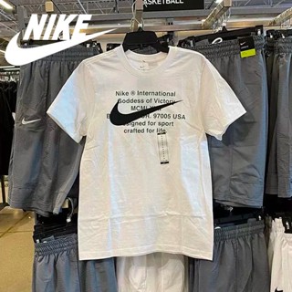 Nike เสื้อยืดลําลอง ผ้าฝ้ายแท้ 100% แขนสั้น คอกลม พิมพ์ลายตัวอักษร แฟชั่นฤดูร้อน สําหรับผู้ชาย และผู้หญิง DB4827