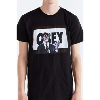 [พร้อมส่ง] เสื้อยืดแขนสั้น ผ้าฝ้ายแท้ พิมพ์ลายหัวกะโหลกปีศาจ Obey They Live