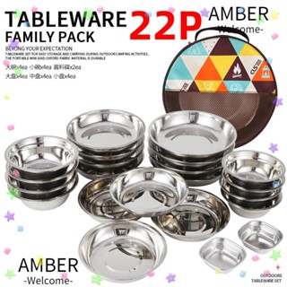 Amber จานอาหาร ซุป แบบพกพา 22 ชิ้น สําหรับตั้งแคมป์ เดินป่า ปิกนิก กลางแจ้ง