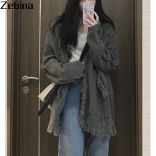 Zebina เสื้อสเวตเตอร์ถักไหมพรมสีเทาสไตล์เกาหลีสไตล์เกาหลีสำหรับผู้หญิง