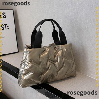 Rosegoods1 กระเป๋าสะพายไหล่ กระเป๋าช้อปปิ้ง แบบนิ่ม ความจุขนาดใหญ่ สีพื้น สําหรับเดินทาง