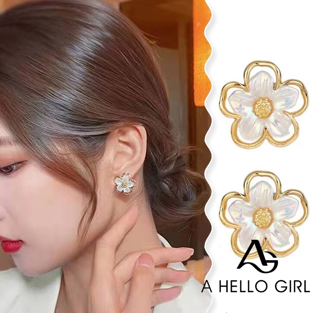 A HELLO GIRL ต่างหูเข็มเงิน S925 จี้รูปหัวใจ สไตล์เกาหลี สําหรับผู้หญิง