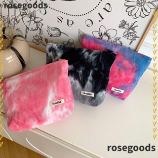 Rosegoods1 กระเป๋าเครื่องสําอาง ผ้าลูกฟูก ไล่โทนสี ความจุขนาดใหญ่ แบบพกพา กันน้ํา สําหรับผู้หญิง