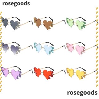 Rosegoods1 แว่นตากันแดด รูปหัวใจ เปลวไฟ สไตล์เรโทร วิบวับ ชายหาด