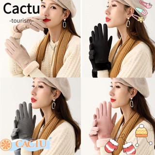 Cactu ถุงมือ ผ้ากํามะหยี่ขนนิ่ม ให้ความอบอุ่น แฟชั่นฤดูหนาว สําหรับผู้หญิง เล่นสกี