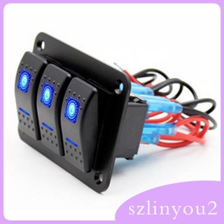 [szlinyou2] แผงสวิตช์โยก เปิด ปิด 3 แก๊ง 5 พิน LED สีฟ้า